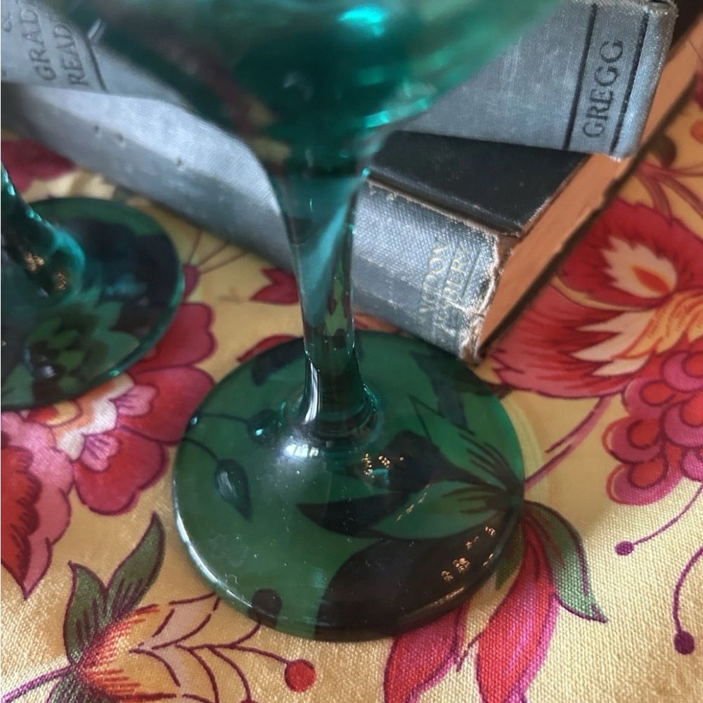 4 Vintage Cristar Translucent Turquoise Blue /Green Stemmed Wine Glasses EC. - Picture 5 of 5